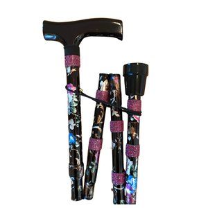 Pink and Black Floral Diamond Bling Walking Cane